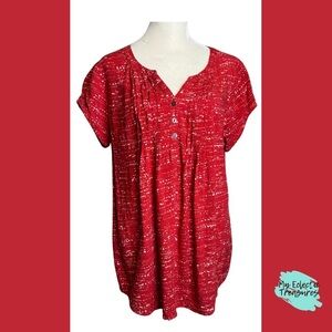 Red Relaxed Buttoned Blouse with Mandarin Collar